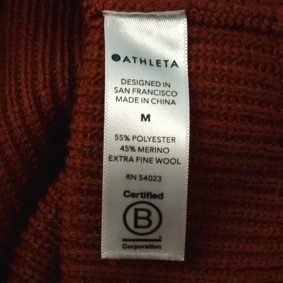 Athleta Size Medium M Rust Red Hanover V Neck Long Sleeve Merino Wool Sweater - Picture 4 of 6